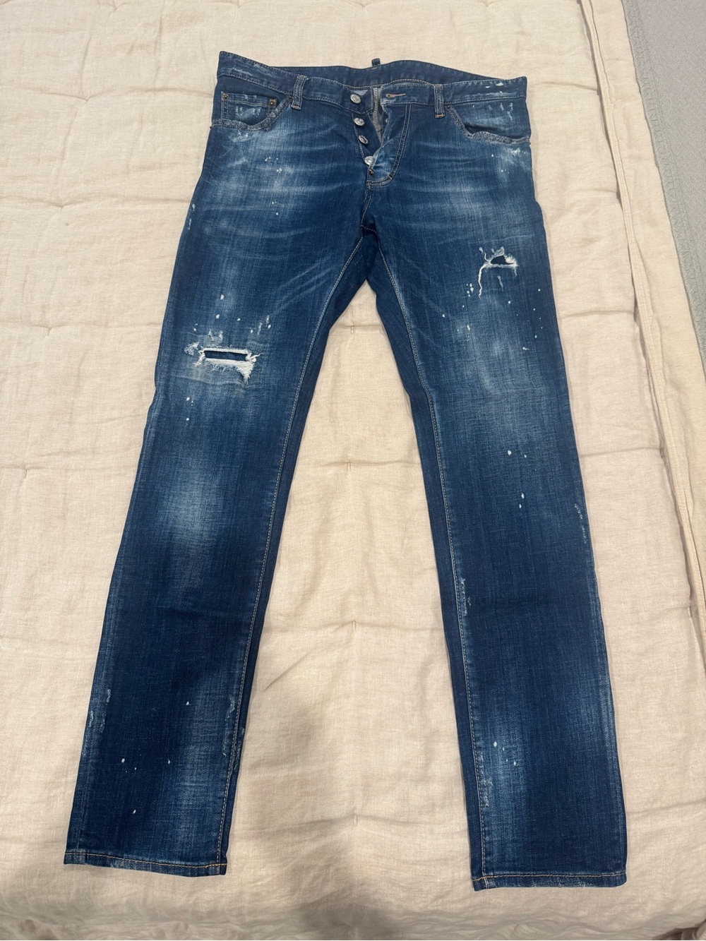 DSQUARED2 Men's Blue Slim Straight Distressed Jeans